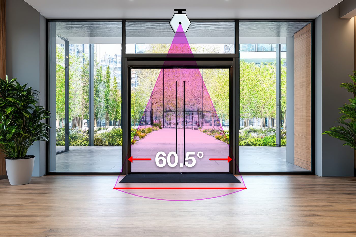 Hex sensor mounted above an office doorway, counting people passing through.